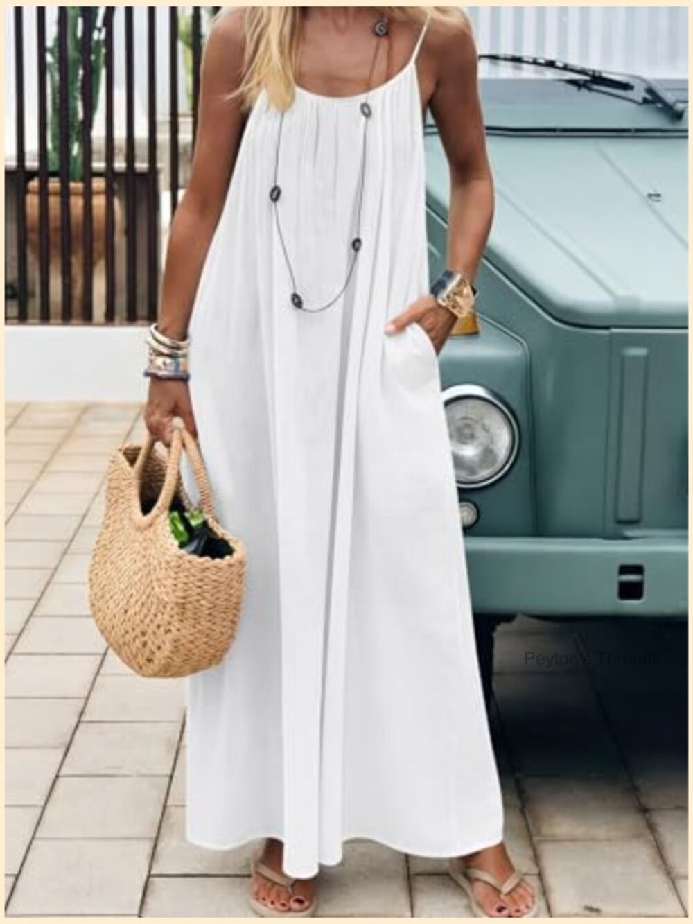 Spaghetti Strap Backless Cami Maxi Dress Loose Flowy Long Sundress - Picture 2 of 7